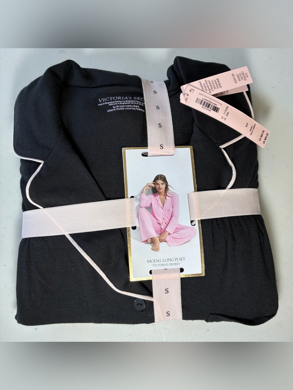 New Victoria's Secret Modal Soft Long Sleeve Pajama Set Women's Small Black Pink